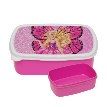 Barbie Νεράιδα, ΡΟΖ παιδικό δοχείο φαγητού (lunchbox) πλαστικό (BPA-FREE) Lunch Βox M18 x Π13 x Υ6cm