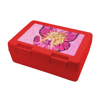 Barbie Νεράιδα, Παιδικό δοχείο κολατσιού ΚΟΚΚΙΝΟ 185x128x65mm (BPA free πλαστικό)