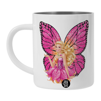 Barbie Νεράιδα, Λευκή Ανοξείδωτη Μεταλλική Κούπα 450ml - Διπλού Τοιχώματος 