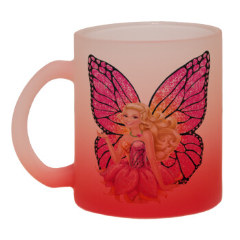 Barbie Νεράιδα, Κούπα γυάλινη δίχρωμη με βάση το κόκκινο ματ, 330ml