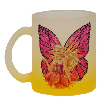 Barbie Νεράιδα, Κούπα γυάλινη δίχρωμη με βάση το κίτρινο ματ, 330ml