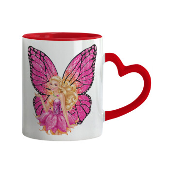 A fairy Barbie, Mug heart red handle, ceramic, 330ml