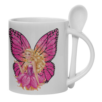 A fairy Barbie, Ceramic coffee mug with Spoon, 330ml (1pcs)
