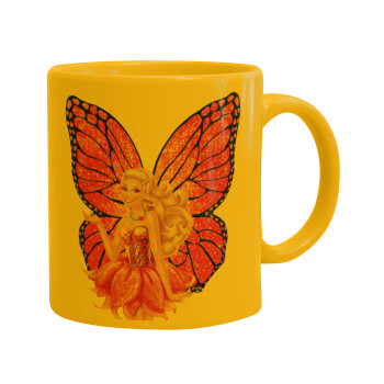 A fairy Barbie, Ceramic coffee mug yellow, 330ml (1pcs)