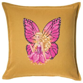 Barbie Νεράιδα, Μαξιλάρι καναπέ Κίτρινο 100% βαμβάκι, περιέχεται το γέμισμα (50x50cm)