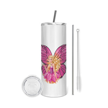 A fairy Barbie, Eco friendly stainless steel tumbler 600ml, with metal straw & cleaning brush