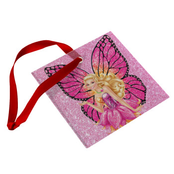 Barbie Νεράιδα, Στολίδι Χριστουγεννιάτικο στολίδι γυάλινο τετράγωνο 9x9cm