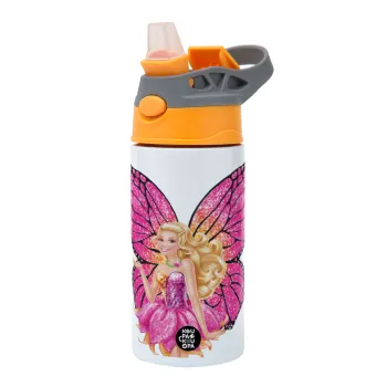 Barbie Νεράιδα, Παιδικό παγούρι θερμό, ανοξείδωτο, με καλαμάκι ασφαλείας, Πορτοκαλί/Γκρι (360ml) BPA-FREE