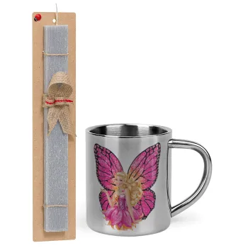 A fairy Barbie, Easter Set, metallic thermal cup (300ml) & Easter aromatic flat candle (30cm) (GRAY)