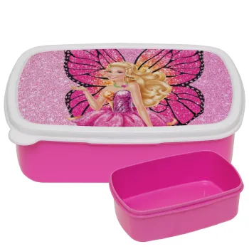Barbie Νεράιδα, ΡΟΖ παιδικό δοχείο φαγητού (lunchbox) πλαστικό (BPA-FREE) Lunch Βox M18 x Π13 x Υ6cm
