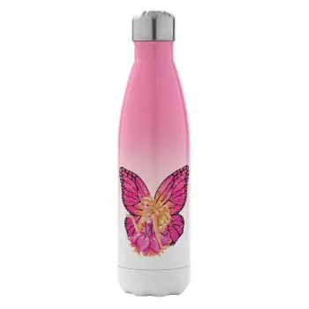 Barbie Νεράιδα, Μεταλλικό παγούρι θερμός Ροζ/Λευκό (Stainless steel), διπλού τοιχώματος, 500ml