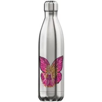 Barbie Νεράιδα, Μεταλλικό παγούρι θερμός Inox (Stainless steel), διπλού τοιχώματος, 750ml