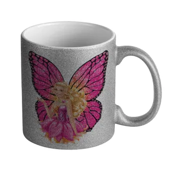 Barbie Νεράιδα, Κούπα Ασημένια Glitter που γυαλίζει, κεραμική, 330ml