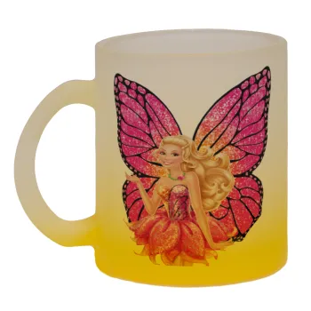 Barbie Νεράιδα, Κούπα γυάλινη δίχρωμη με βάση το κίτρινο ματ, 330ml