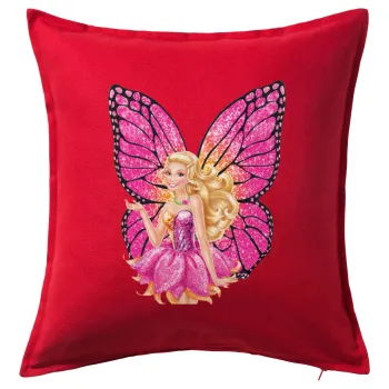 Barbie Νεράιδα, Μαξιλάρι καναπέ Κόκκινο 100% βαμβάκι, περιέχεται το γέμισμα (50x50cm)