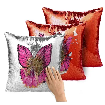 A fairy Barbie, Μαξιλάρι καναπέ Μαγικό Κόκκινο με πούλιες 40x40cm περιέχεται το γέμισμα