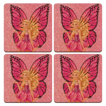 A fairy Barbie, ΣΕΤ x4 Σουβέρ ξύλινα τετράγωνα plywood (9cm)