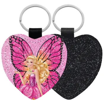 A fairy Barbie, Μπρελόκ PU δερμάτινο glitter καρδιά ΜΑΥΡΟ