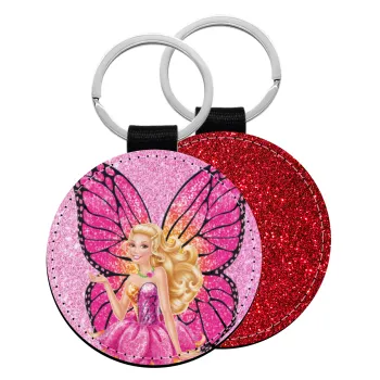 A fairy Barbie, Μπρελόκ Δερματίνη, στρογγυλό ΚΟΚΚΙΝΟ (5cm)