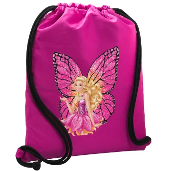 A fairy Barbie, Backpack pouch GYMBAG Fuchsia, with pocket (40x48cm) & thick cords
