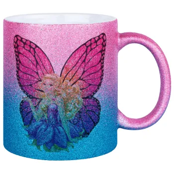 A fairy Barbie, Κούπα Χρυσή/Μπλε Glitter, κεραμική, 330ml