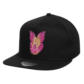 Barbie Νεράιδα, Καπέλο παιδικό Flat Snapback, Μαύρο (100% ΒΑΜΒΑΚΕΡΟ, ΠΑΙΔΙΚΟ, UNISEX, ONE SIZE)