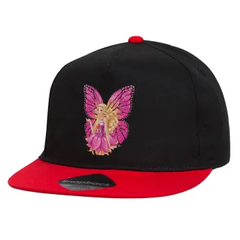 Barbie Νεράιδα, Καπέλο παιδικό Flat Snapback, Μαύρο/Κόκκινο (100% ΒΑΜΒΑΚΕΡΟ, ΠΑΙΔΙΚΟ, UNISEX, ONE SIZE)