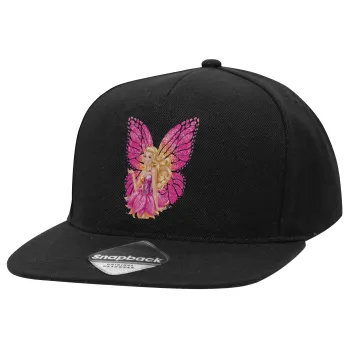 Barbie Νεράιδα, Καπέλο Ενηλίκων Flat Snapback Μαύρο, (100% ΒΑΜΒΑΚΕΡΟ TWILL, ΕΝΗΛΙΚΩΝ, UNISEX, ONE SIZE)