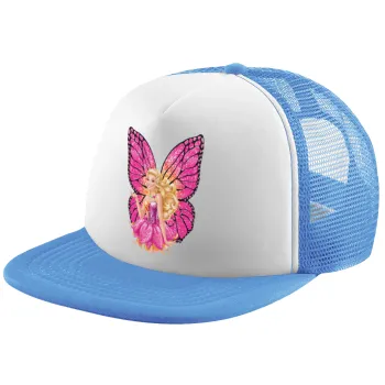 A fairy Barbie, Child's Soft Trucker Hat with Blue/White Mesh (POLYESTER, CHILD, ONE SIZE)