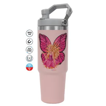 Barbie Νεράιδα, ΡΟΖ χρώματος Θερμός Ανοξείδωτο 890ml (30oz) με χερούλι