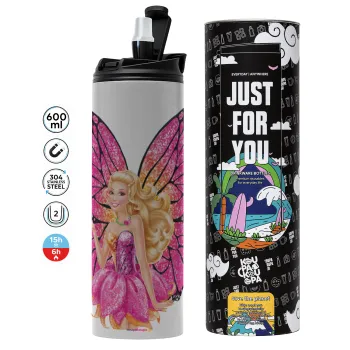 Barbie Νεράιδα, Tumbler ποτήρι θερμό ΓΚΡΙ από ανοξείδωτο ατσάλι 600ml