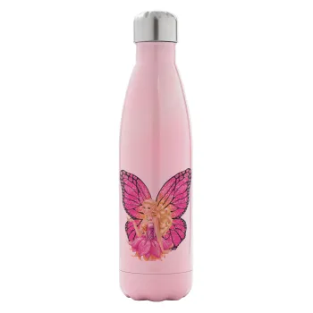 Barbie Νεράιδα, Μεταλλικό παγούρι θερμός Ροζ Ιριδίζον (Stainless steel), διπλού τοιχώματος, 500ml