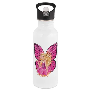 A fairy Barbie, White water bottle with straw, stainless steel 600ml