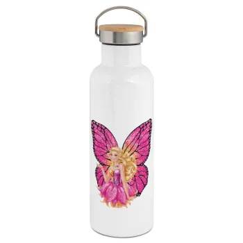 A fairy Barbie, Stainless steel White with wooden lid (bamboo), double wall, 750ml