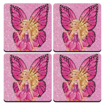 Barbie Νεράιδα, ΣΕΤ 4 Σουβέρ ξύλινα τετράγωνα (9cm)