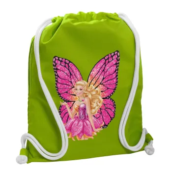 A fairy Barbie, Backpack bag GYMBAG LIME GREEN, with pocket (40x48cm) & thick cords