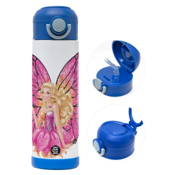 A fairy Barbie, Children's hot water bottle, stainless steel, with safety straw, BLUE (500ml)
