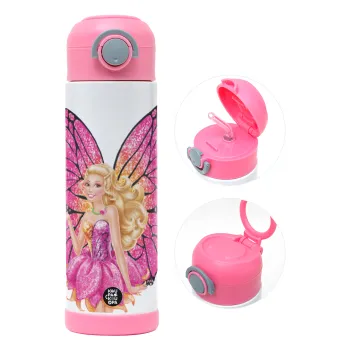 A fairy Barbie, Children's hot water bottle, stainless steel, with safety straw, PINK (500ml)