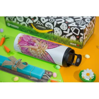 Barbie Νεράιδα, Πασχαλινή Λαμπάδα με Travel Tumbler θερμό με διπλό καπάκι (600ml, BPA free) & κερί αρωματικό πλακέ (30cm) (ΤΙΡΚΟΥΑΖ)