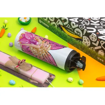 Barbie Νεράιδα, Πασχαλινή Λαμπάδα με Travel Tumbler θερμό με διπλό καπάκι (600ml, BPA free) & κερί αρωματικό πλακέ (30cm) (ΡΟΖ)