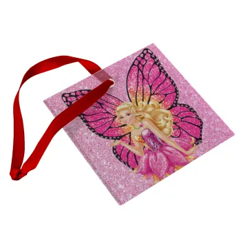 A fairy Barbie, Christmas ornament, glass square ornament 9x9cm