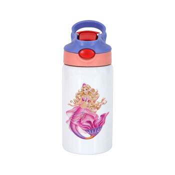 Barbie γοργόνα μπλε, Children's hot water bottle, stainless steel, with safety straw, pink/purple (350ml)