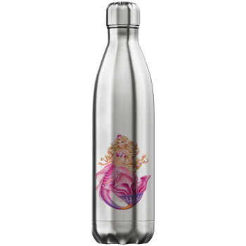 Barbie γοργόνα μπλε, Μεταλλικό παγούρι θερμός Inox (Stainless steel), διπλού τοιχώματος, 750ml