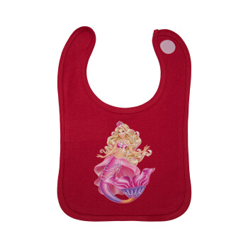 Barbie γοργόνα μπλε, Σαλιάρα με Σκρατς Κόκκινη 100% Organic Cotton (0-18 months)