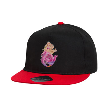 Barbie γοργόνα μπλε, Καπέλο παιδικό Flat Snapback, Μαύρο/Κόκκινο (100% ΒΑΜΒΑΚΕΡΟ, ΠΑΙΔΙΚΟ, UNISEX, ONE SIZE)