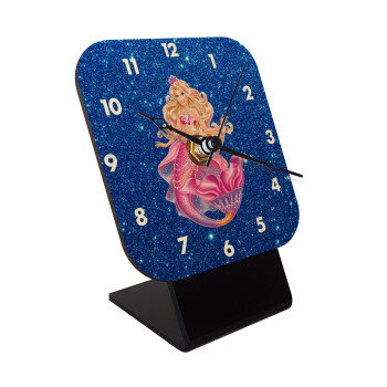 Barbie mermaid blue, Quartz Table clock in natural wood (10cm)