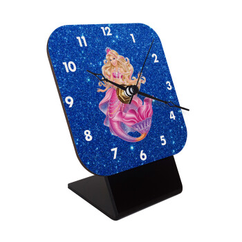 Barbie γοργόνα μπλε, Επιτραπέζιο ρολόι ξύλινο με δείκτες (10cm)