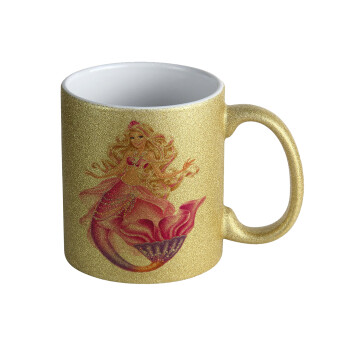 Barbie γοργόνα μπλε, Κούπα Χρυσή Glitter που γυαλίζει, κεραμική, 330ml