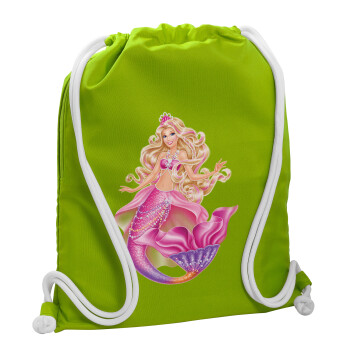 Barbie γοργόνα μπλε, Τσάντα πλάτης πουγκί GYMBAG LIME GREEN, με τσέπη (40x48cm) & χονδρά κορδόνια