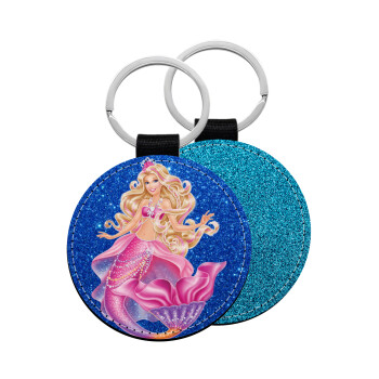 Barbie γοργόνα μπλε, Μπρελόκ Δερματίνη, στρογγυλό ΜΠΛΕ (5cm)